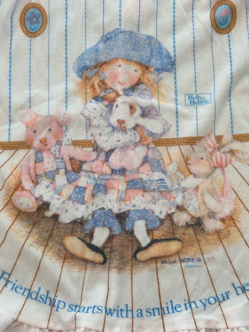 VTG 89 Holly Hobbie Girls Nightgown Size L Pink Puff Sleeve Ruffle 80s made USA